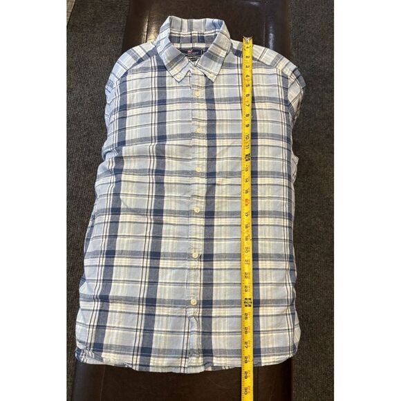 Vineyard Vines Classic Fit Whale Shirt‎ Men's Sz XL Cotten Linen Blue Plaid - Picture 7 of 9